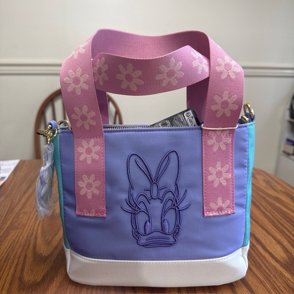 Loungefly Daisy Strap Mini Tote in Lavender, Pink & Aqua with Daisy Embroidery